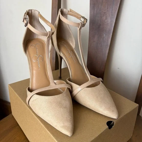 Jessica Simpson Cream T-Strap Heels - Picture 2 of 8